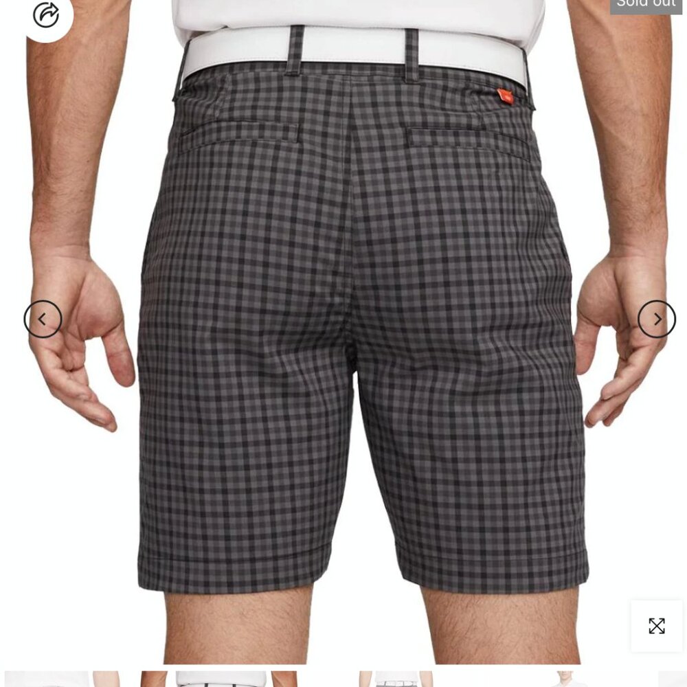 Nike Dri-Fit UV Chino black/grey gingham plaid men's golf shorts sz 35 - Picture 2 of 9